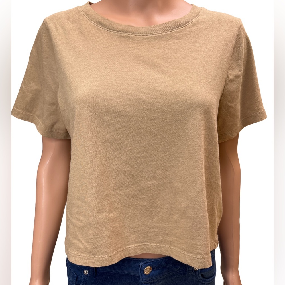 Madewell Tan Short Sleeve Boxy Cropped Cotton Tee Medium
